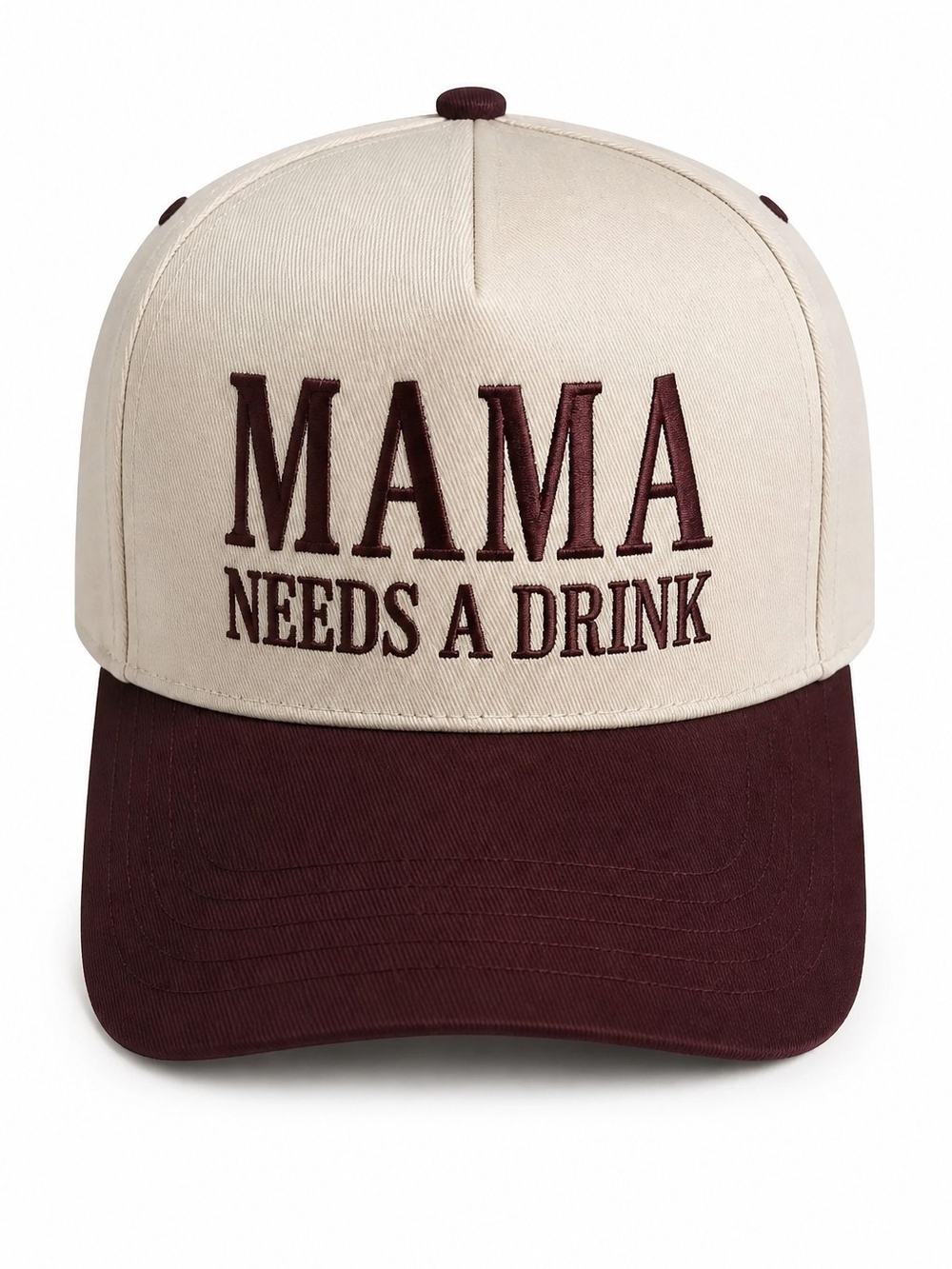Mama Needs a Drink Embroidered Baseball Cap - Cream & Raisin